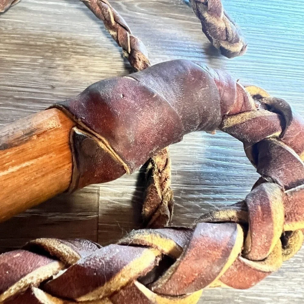 Vintage Leather &‎ Wood Braided Whip – Western Decor or Costume Prop Cosplay